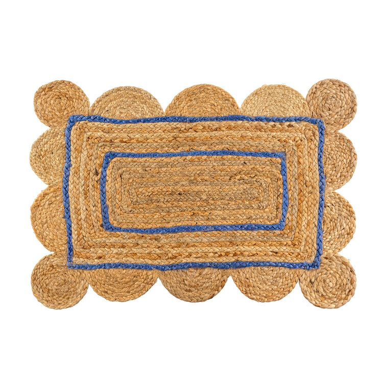 Scalloped Jute Rug, Blue, 2'x3'