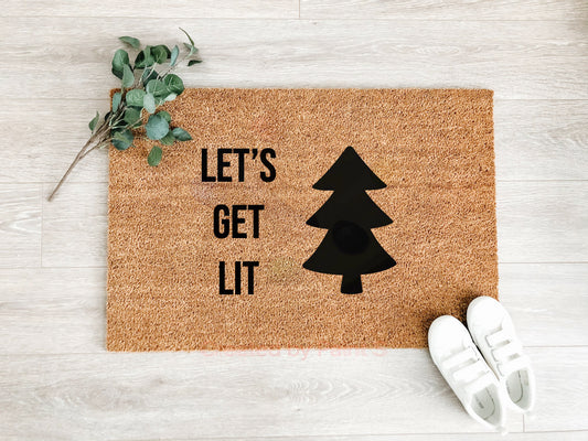 Lets Get Lit Doormat with Christmas Tree